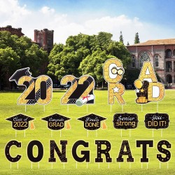 17 Pcs Graduation Yard Sign Decorations Congrats Graduation Lawn Signs 2022 Grad Yard Signs with 34 Stakes for Outdoor Lawn Congrats Graduation Party Decoration Class of 2022 Supplies(Black and Gold)