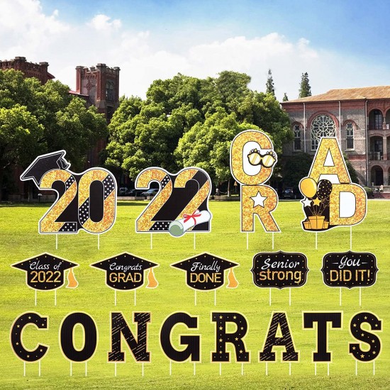 17 Pcs Graduation Yard Sign Decorations Congrats Graduation Lawn Signs 2022 Grad Yard Signs with 34 Stakes for Outdoor Lawn Congrats Graduation Party Decoration Class of 2022 Supplies(Black and Gold) 17 Pcs Graduation Yard Sign Decorations Congrats Graduation Lawn Signs 2022 Grad Yard Signs with 34 Stakes for Outdoor Lawn Congrats Graduation Party Decoration Class of 2022 Supplies(Black and Gold)