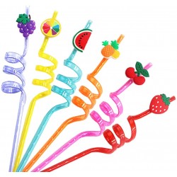 Party Straws for Kids Reusable Straws for Party Supplies Reusable Plastic Fruits Drinking Straws